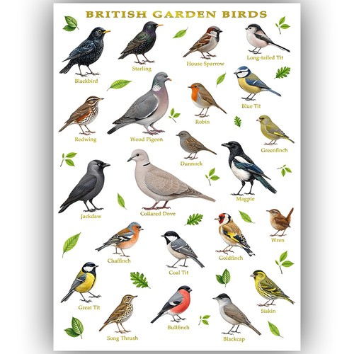 British garden birds poster - birds,